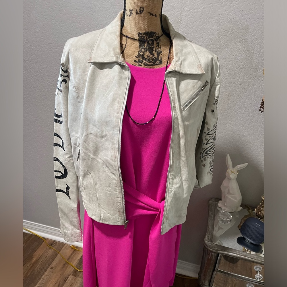 OOAK Rocker Leather Jacket Hand Painted - Picture 3 of 16
